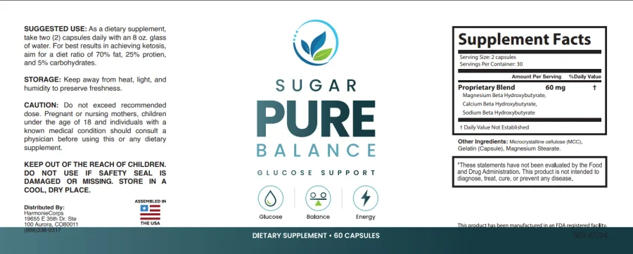 The full Sugar Pure Balance label, front and back